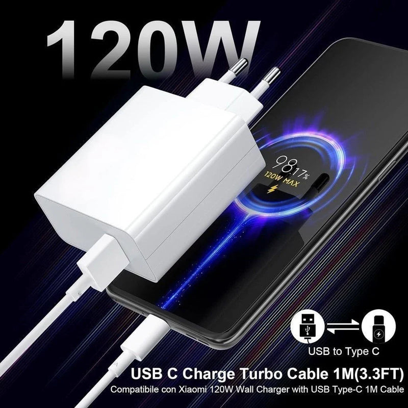 Carregador 120W Turbo Power Xiaomi Cabo 6A Usb com Saída Tipo-C