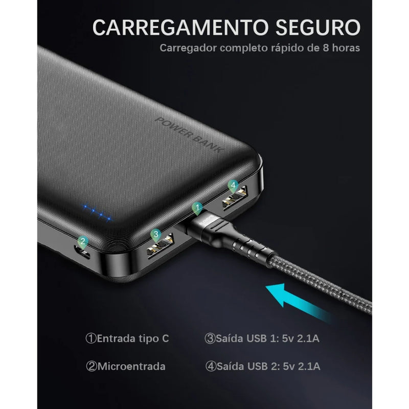 Carregador portátil P2W 20000mAh, LED light power bank de porta dupla de ultra-alta capacidade