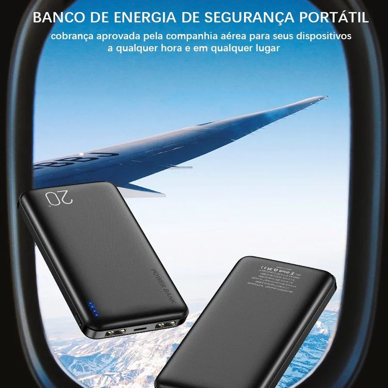 Carregador portátil P2W 20000mAh, LED light power bank de porta dupla de ultra-alta capacidade